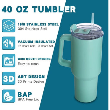 40oz Tumbler With Lid, Starw And Handle, Stainless Steel Vacuum Insulated Water Bottle Travel Mug For Iced Coffee, Hot And Cold Tea 40oz